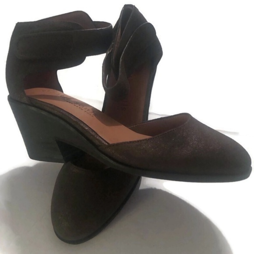 Gentle Souls By Kenneth Cole Leather Brown Metallic Blaise Wedge Sandal Sz 7 EUC